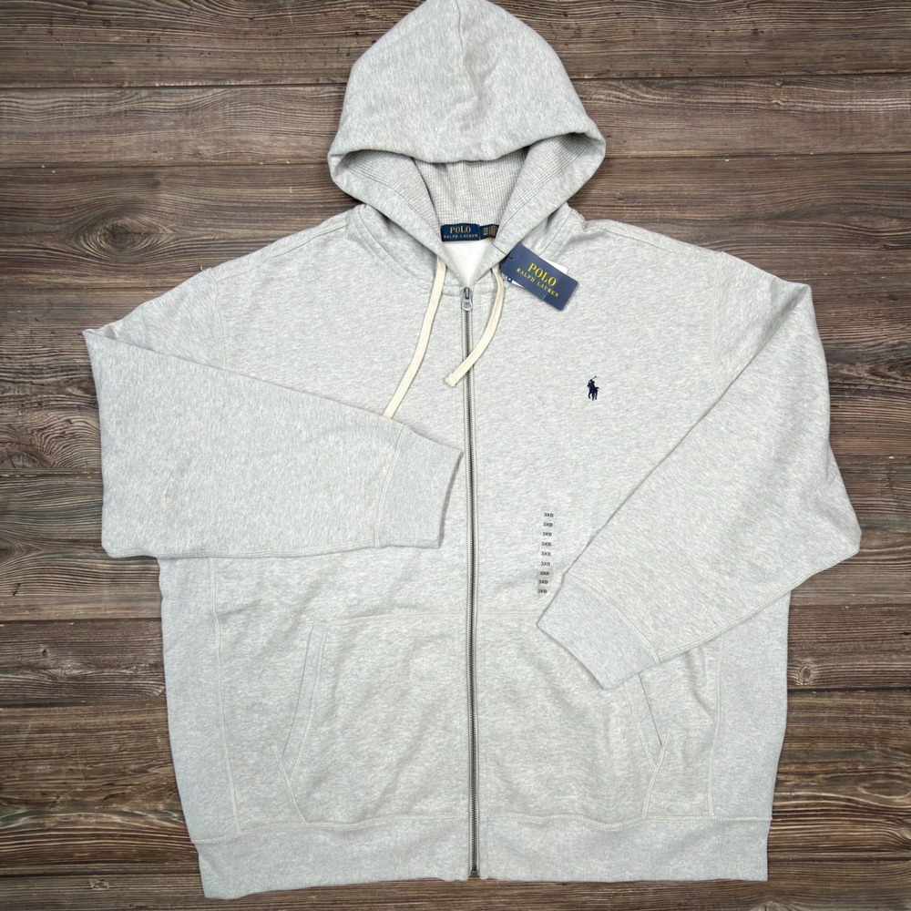 Polo Ralph Lauren Mens 3XB Zip Hoodie Grey Heather Fleece Waffle Lined NWT - Picture 2 of 10